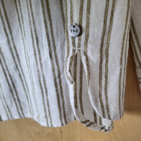 Oversized Boyfriend Button-down Linen Blend Shirt Cream with Stripes Siz… - Picture 7 of 13